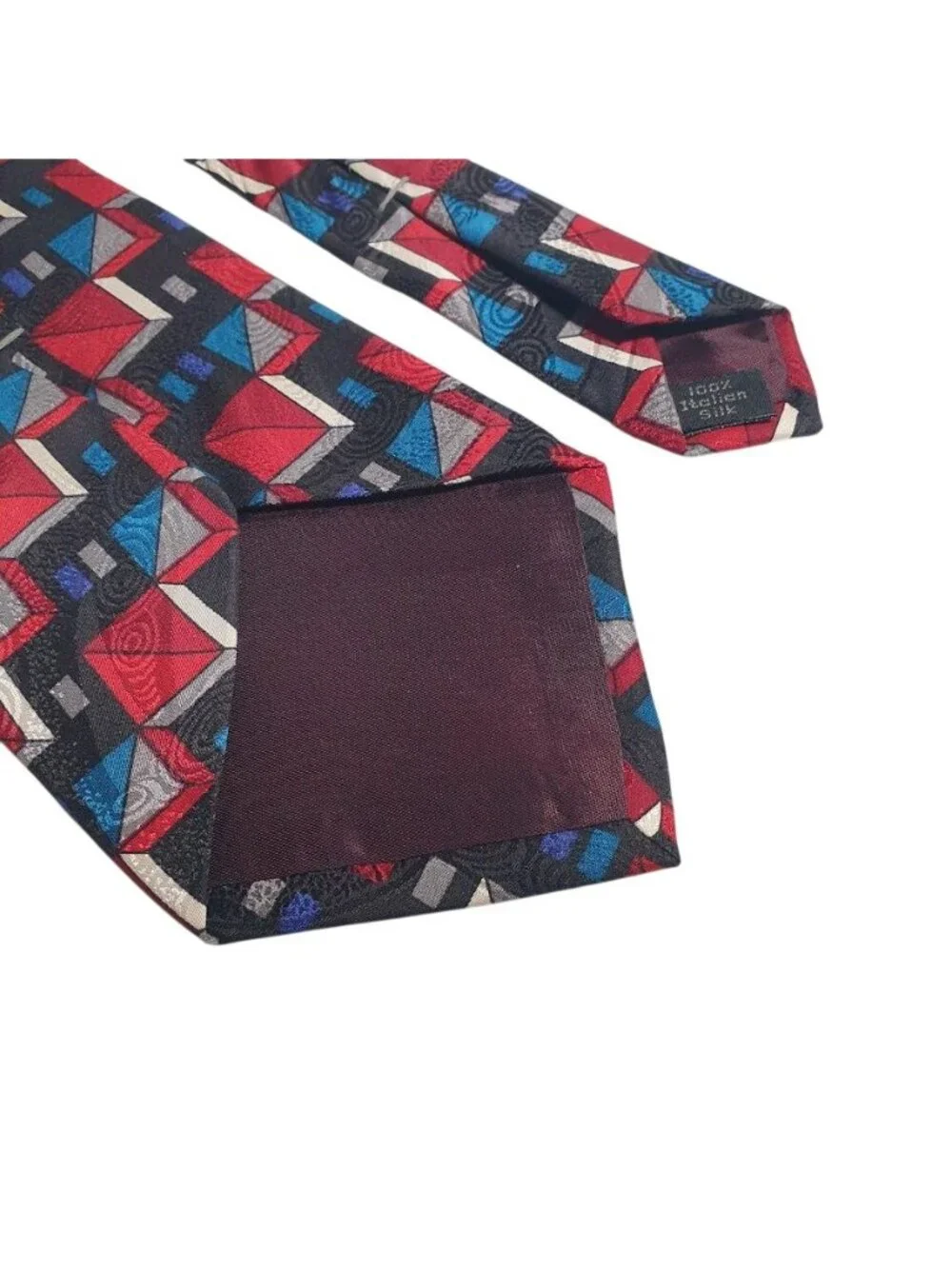 Henry Grethel Mens Geometric Red Blue Black Abstract Silk Classic Necktie Office